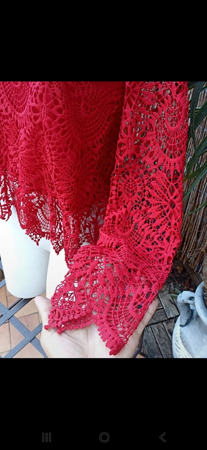 Superbe haut en dentelle Zara rouge taille 38 - photo numéro 5