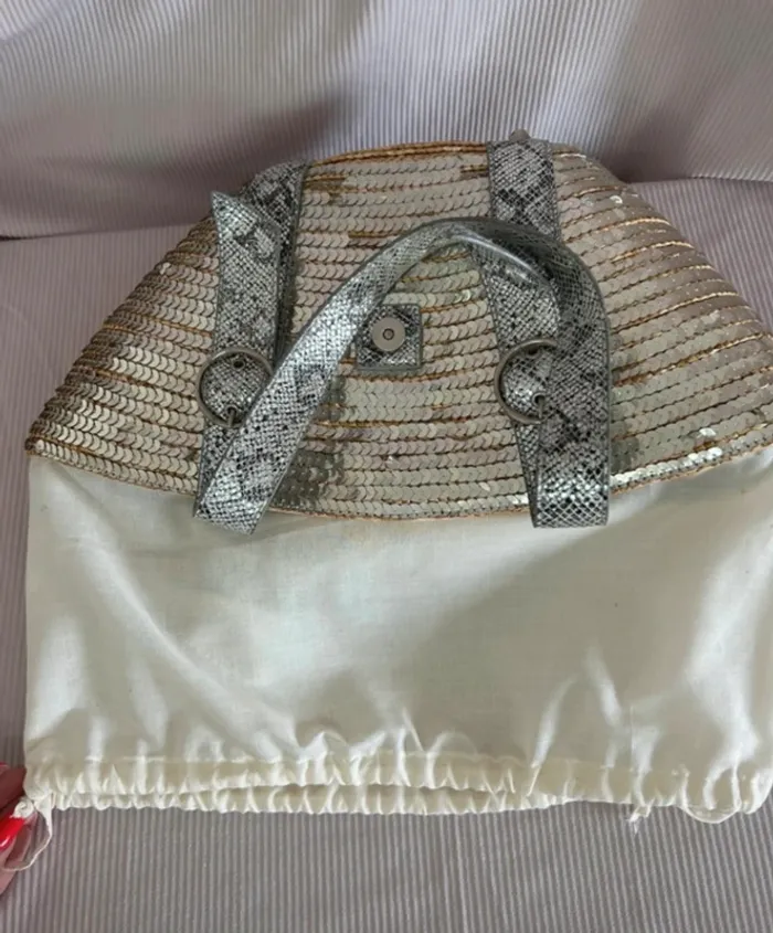 Sac à main paille sequin argenté effet pitons - photo numéro 7