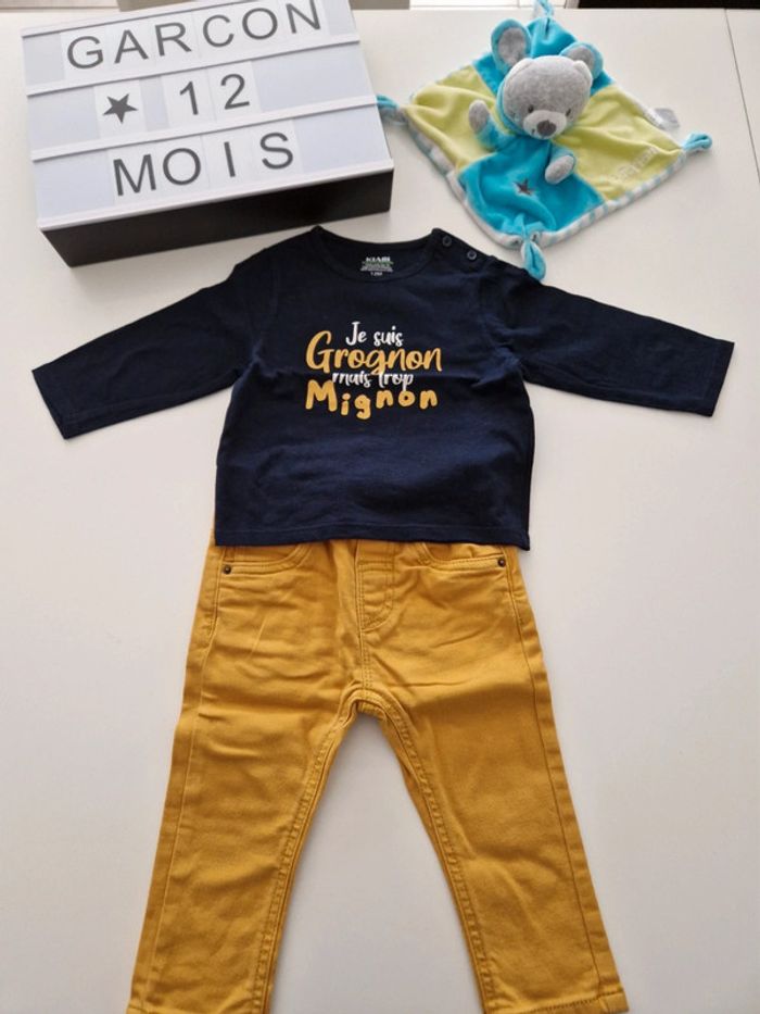 Ensemble 12mois moutarde et marine