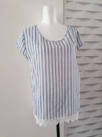 Top blouse rayé dentellé 100% coton