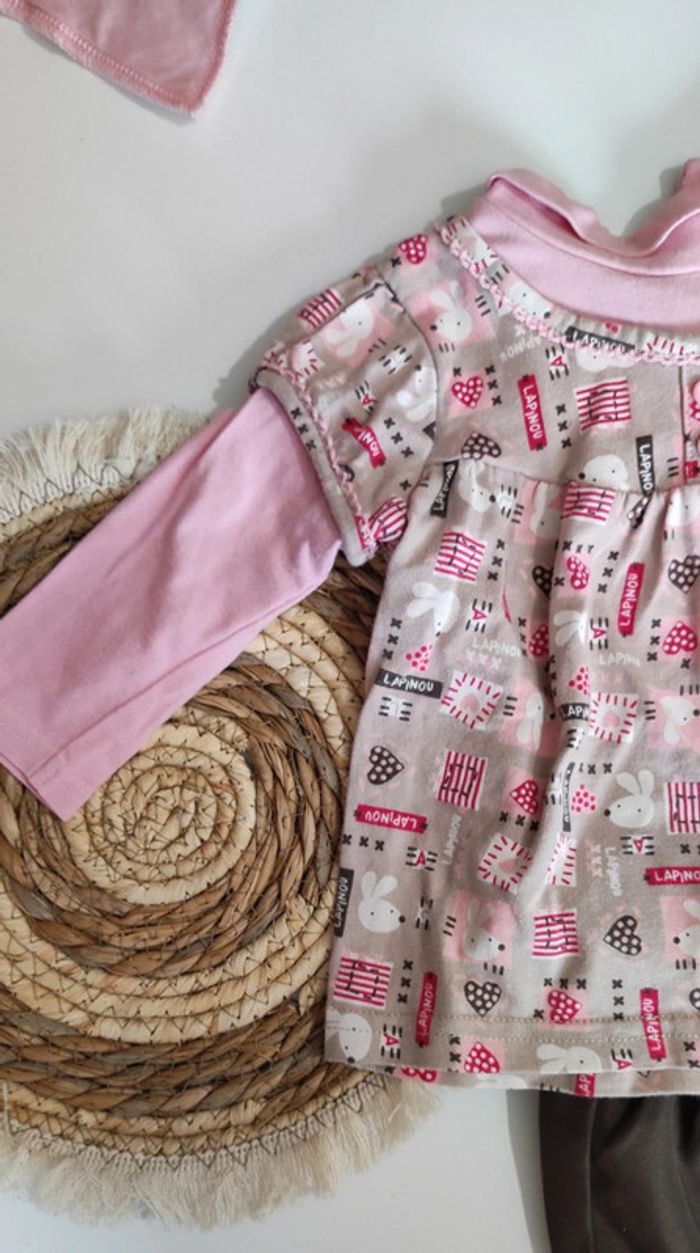 Ensemble bébé fille tee shirt manches longues col roulé sous pull avec pantalon jogging - photo numéro 2