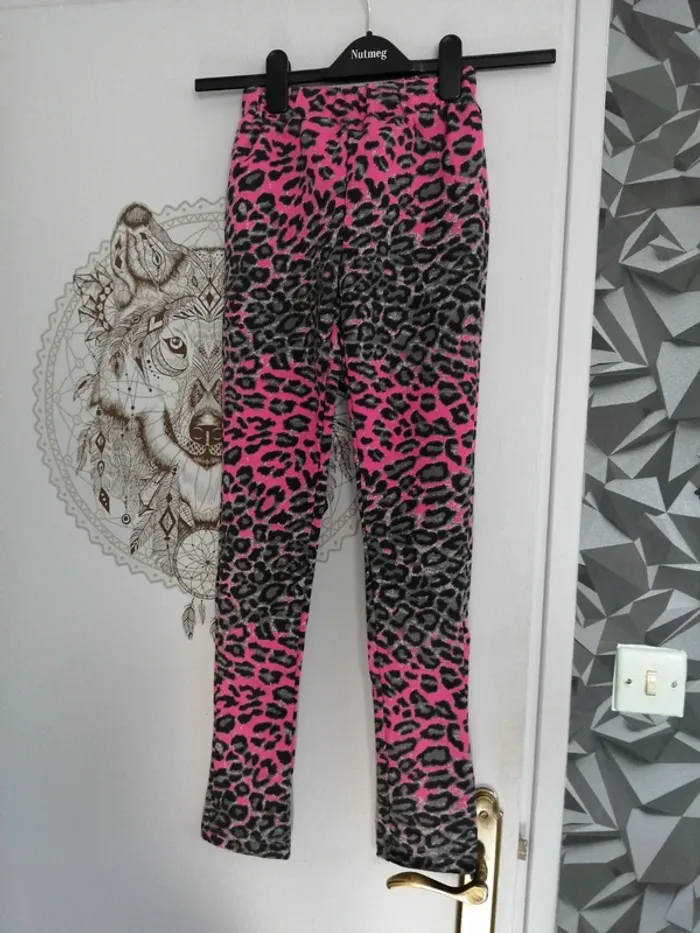Legging rose et gris à motif léopard / tissaia / (34)