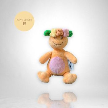 Peluche Doudou DInosaure orange fleurs influx A240