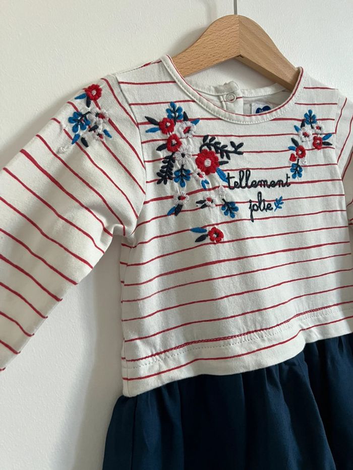 Robe bi-matière effet 2en1 marinière et jupe bleu marine - Taille 24 Mois - photo numéro 5
