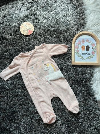 Pyjama bébé fille Gemo rose licorne - Velours - Taille 3 mois