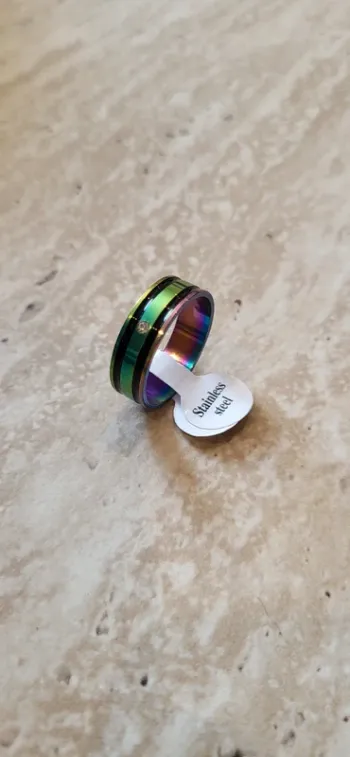 Bague acier inoxydable multicolore effet arc-en-ciel – Taille 20 - Neuf