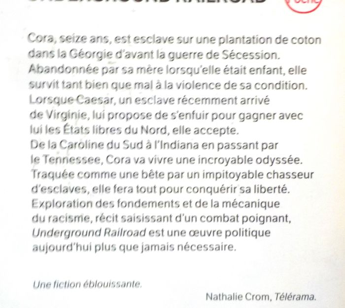 UNDERGROUND RAILROAD de Colson WHITEHEAD Ed. Livre de Poche - photo numéro 2