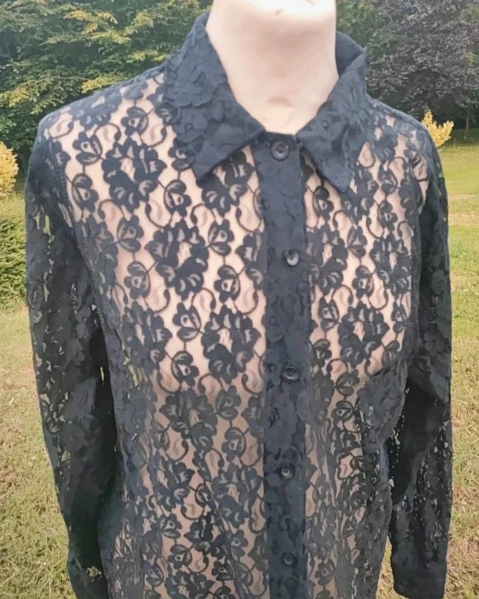 Magnifique chemisier femme noir élégant vintage authentique taille 38 40 m l dentelle noir - photo numéro 4