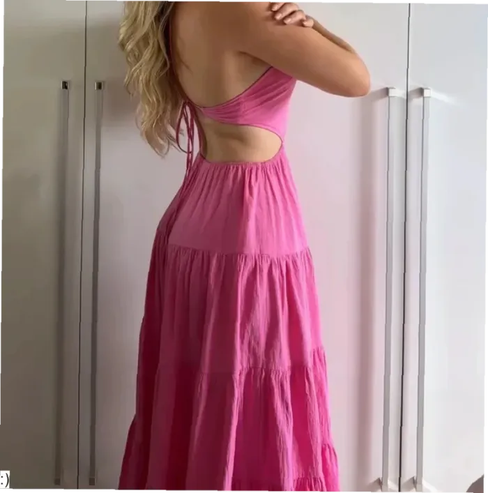 Robe Femme Longue Rose Bretelles Dos Nu Fendue - Taille S Neuf Jamais Porté - photo numéro 2