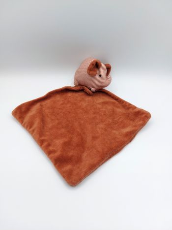 Doudou peluche éléphant mouchoir marron ZEEMAN grelot rayures sos doudou