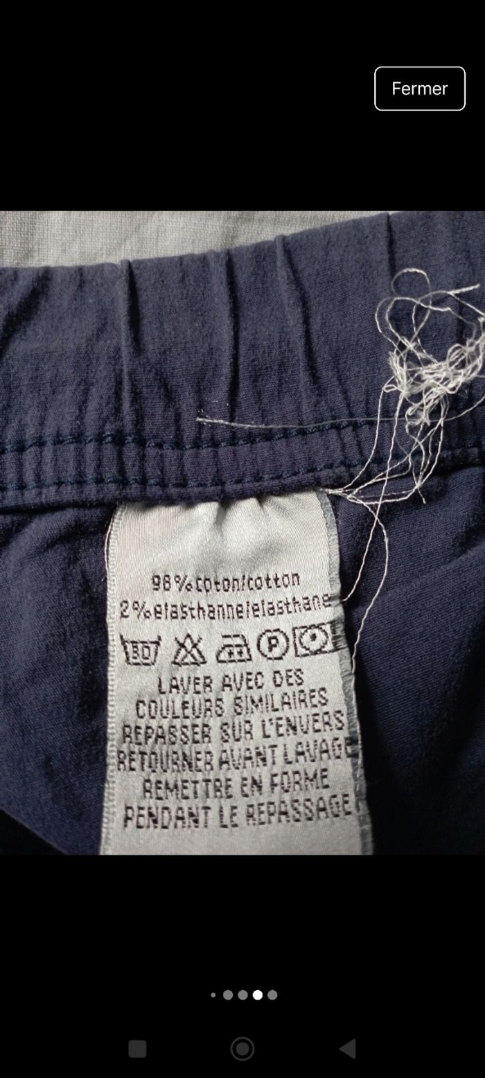 Pantacourt femme coton bleu marine, taille élastiquée - photo numéro 5