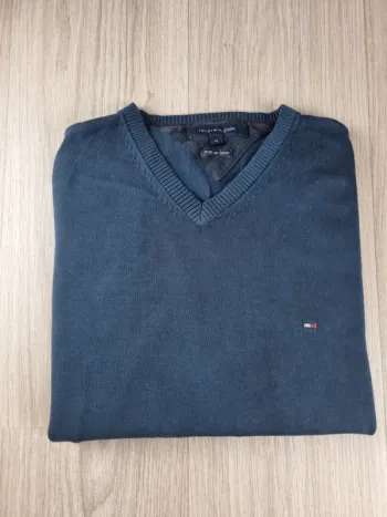 Pull en coll V Tommy Hilfiger bleue Homme Taille XS