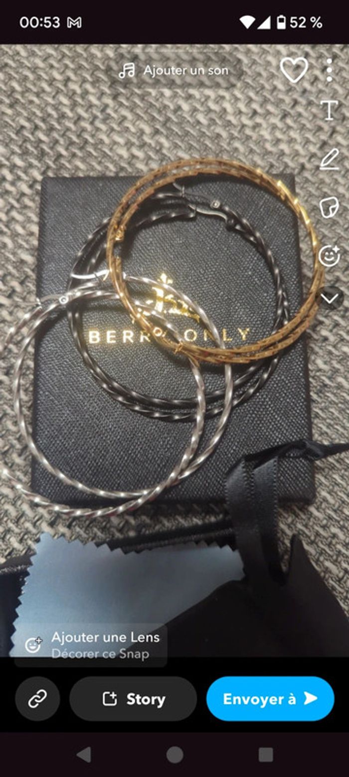 Lots 3paire de créoles torsadé argeté noir doré - photo numéro 4