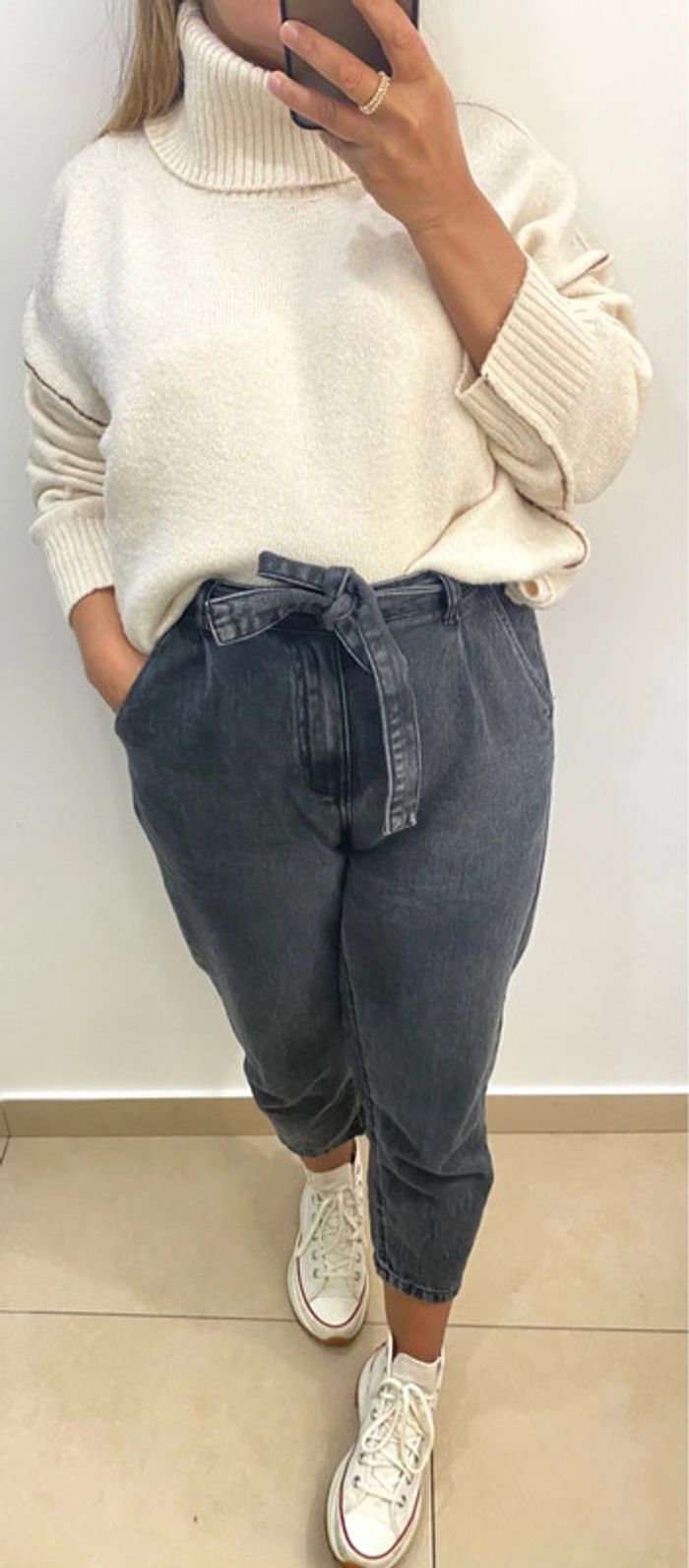 Superbe Pull Col Roulé Crème  Ample Taille M Et Plus - photo numéro 2