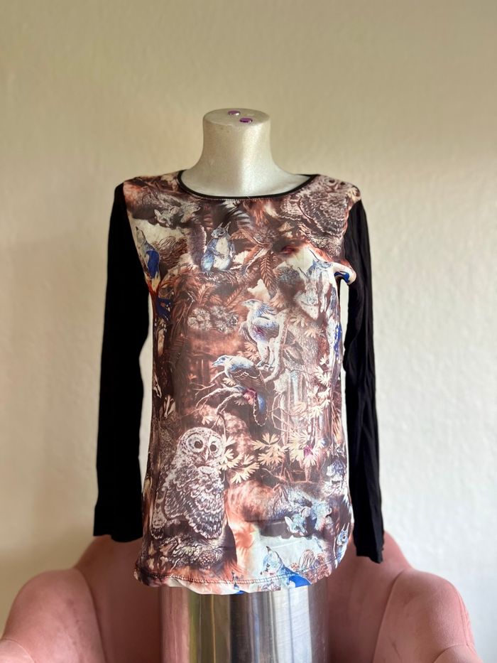 T-shirt French Collection imprimé forêt et animaux – Taille S (36) 🦉 - photo numéro 2