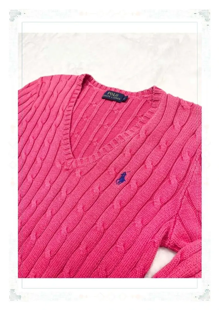 Ralph Lauren pull femme coton torsadé rose col V taille S - photo numéro 4