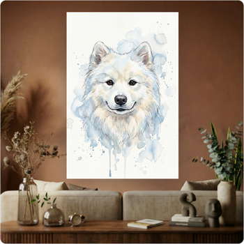 Affiche murale "Spitz Japonais" aquarelle pastel chien déco moderne A3 Sans cadre