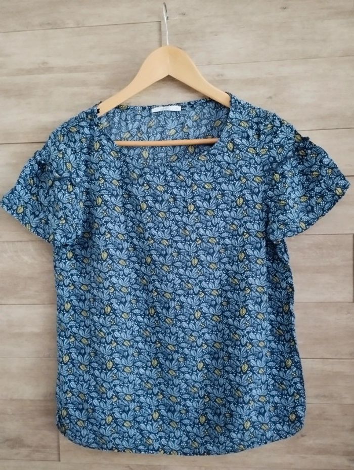 Blouse manches courtes EDC bleu feuillage TS - photo numéro 2