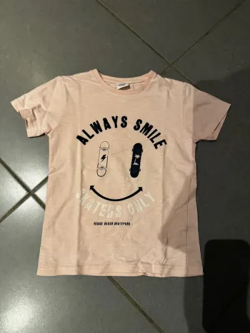 T shirt manches courtes - TAO - Always smile / Skaters only - Rose - 6 ans