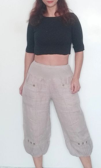 Pantacourt beige large casual taille 40