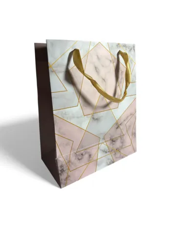 Sac cadeau forme géométrique rose et blanc 18 x 23 x 10 cm Neuf