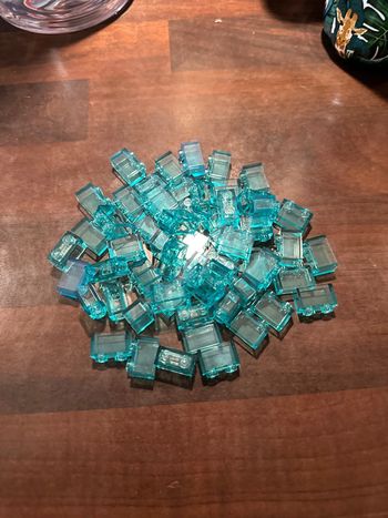 50 Brick Lego 1x2 without Bottom tube ref 3065 couleur Glitter trans Light blue