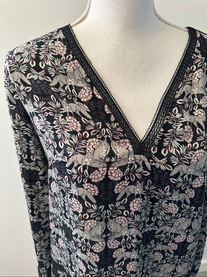 Blouse à fleurs et renards grise et rose Promod T40 L - photo numéro 2