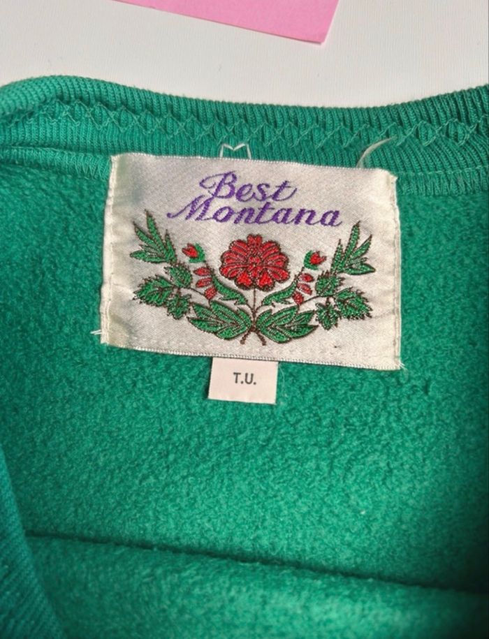 Sweat vintage vert brodé fleurs best Montana T.U - photo numéro 4