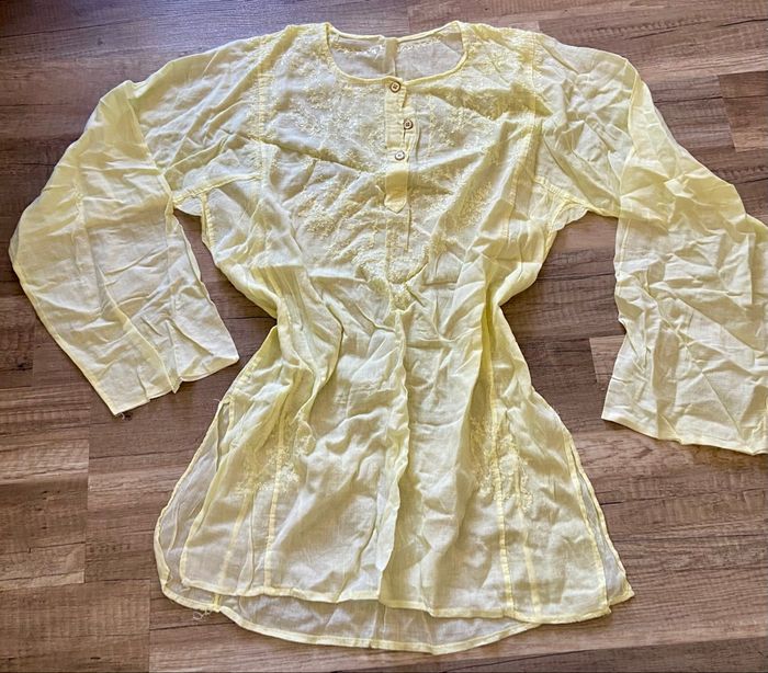 Chemisier blouse léger transparent jaune avec broderie s - photo numéro 1