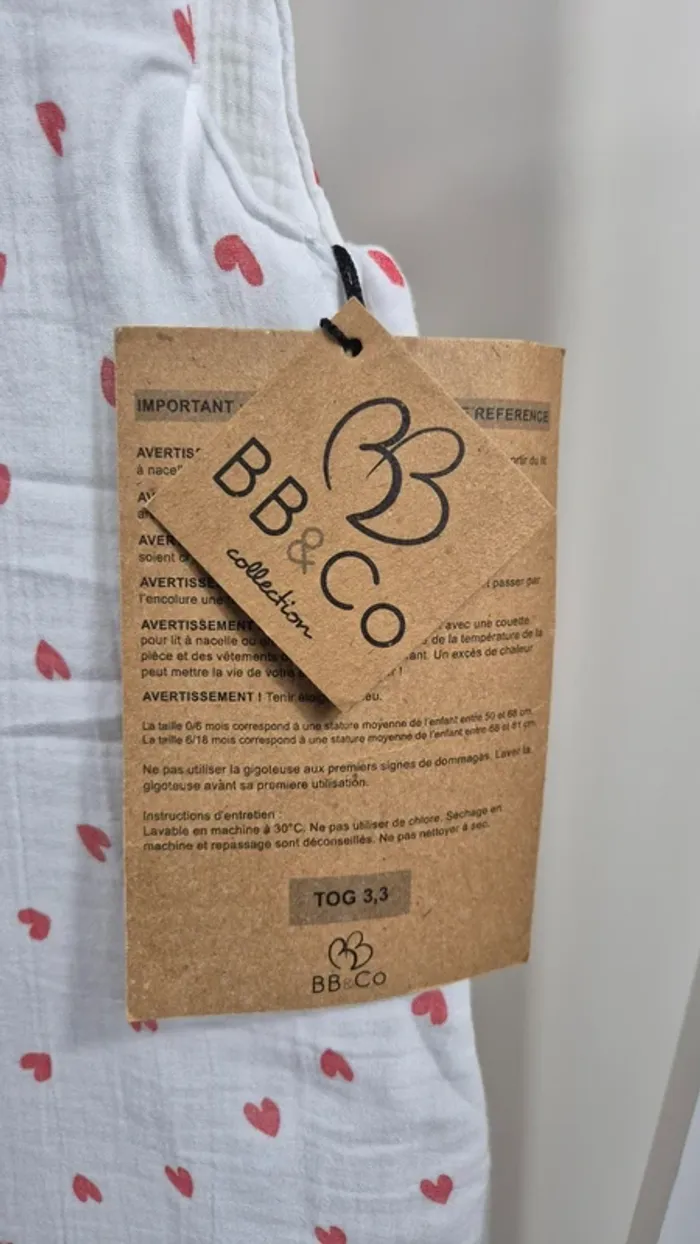 Gigoteuse BB&Co – Cœurs rouges – TOG 3.3 – Taille 6/18 mois-A15 - photo numéro 2