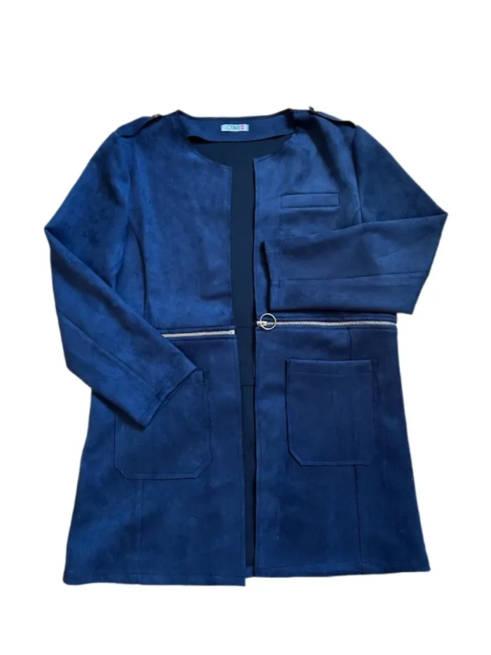 💙Veste vintage bohème 2-en-1 Carnaby mi-longue ou courte Taille 42/XL Versatile navy suede jacket💙 - photo numéro 14