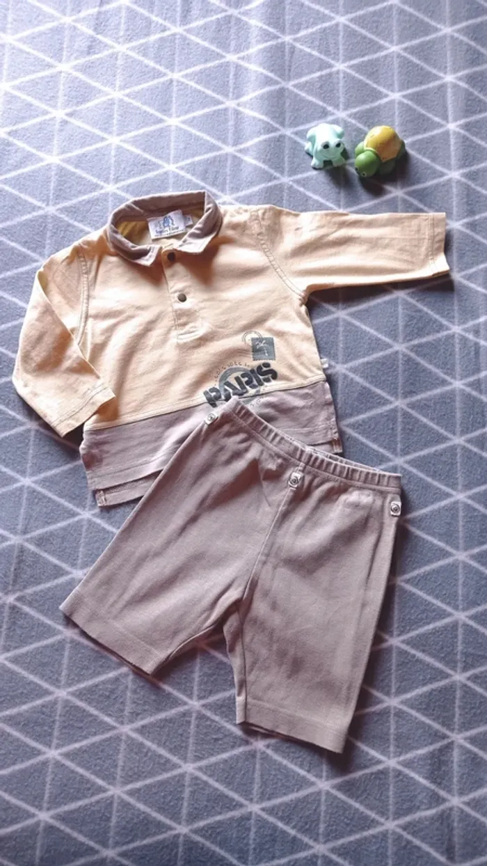 🦁Ensemble polo manches longues et pantalon, Lapin bleu, 12 mois 74cm