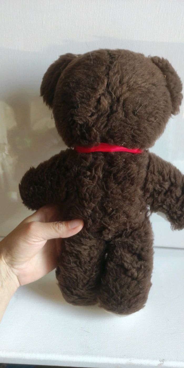 Ours en peluche vintage marron foncé et blanc - photo numéro 4