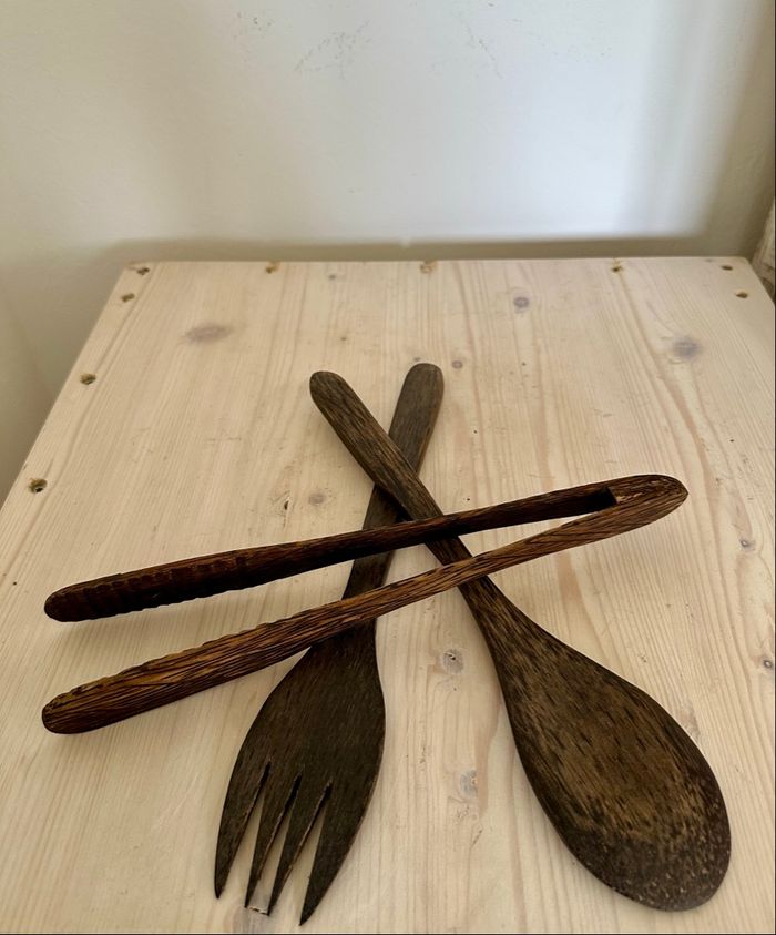 Lot de couvert à salade et pince en coco - photo numéro 2