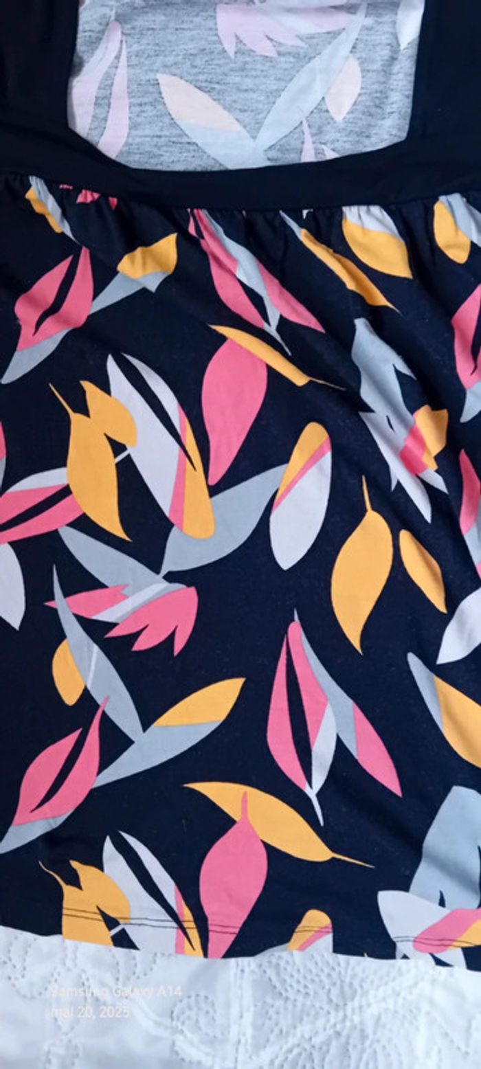 Tunique débardeur motif feuillages coloré noir femme 46 blanche porte - photo numéro 16