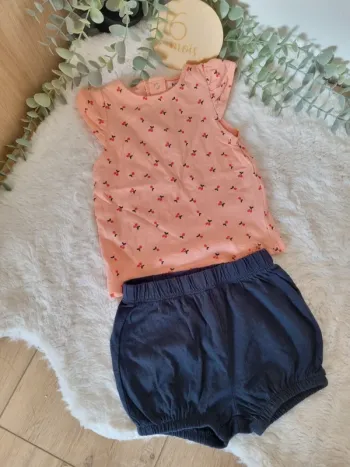 Ensemble tee-shirt cerises et short 6M