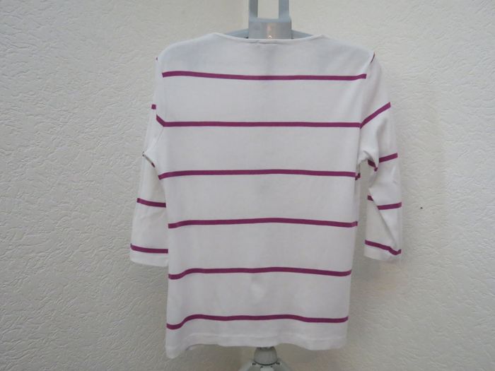 Pull / marinière Mise au Green – blanc rayé framboise – détails ajourés – T5😍 - photo numéro 7