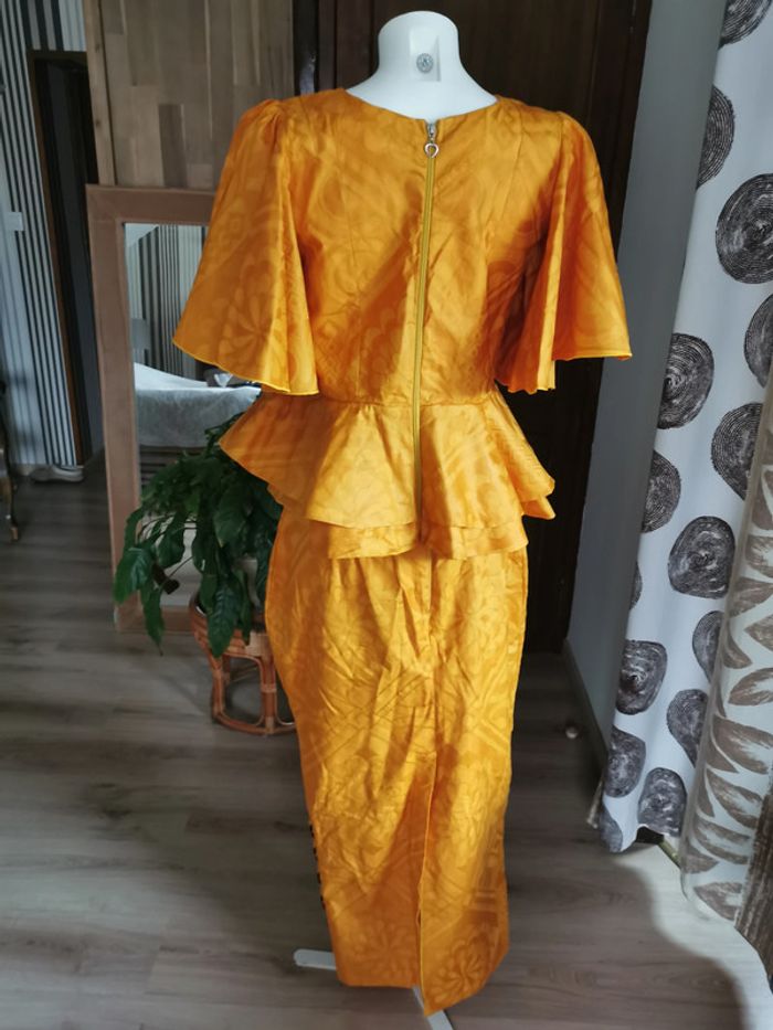 Ensemble jupe et blouse éthnique jaune moutarde pour femme - photo numéro 3