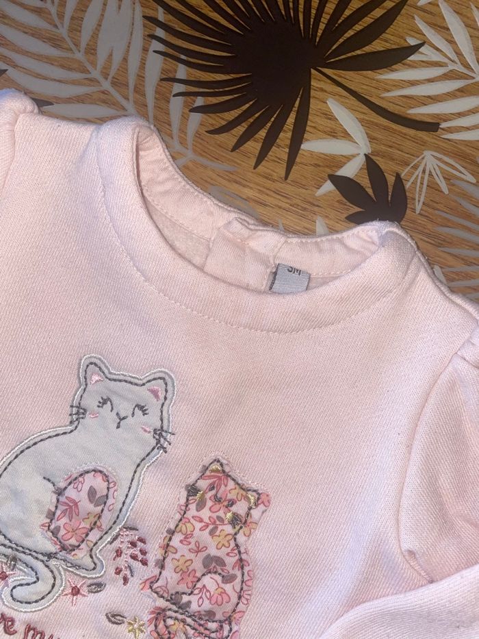 Ensemble 2 pièces pull + legging côtelé rose à motif chat bb 3 mois - photo numéro 5
