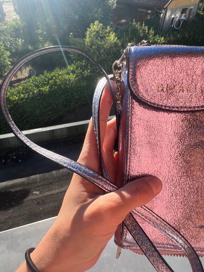 Pochette portefeuille métallisée rose melanie avec bandoulière rose dorée - photo numéro 5