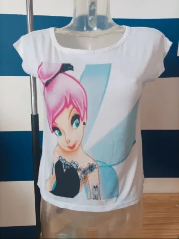 Tee-shirt manches courtes blanc thème fée clochette gothique femme taille 38