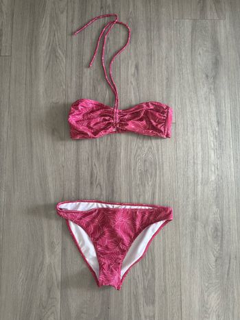 Maillot de bain deux pièces rose violine et blanc tropical T38/40 M/L