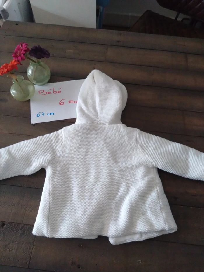 Gilet manteau Blanc épais capuche natalys t 6 mois 68 cm - photo numéro 2