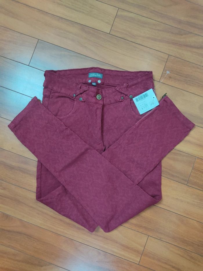 Pantalon bordeaux femme broderie florale 38 M Neuf - photo numéro 7