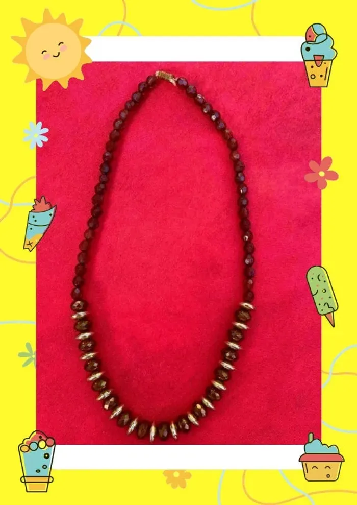 Collier de perles marron doré - photo numéro 2