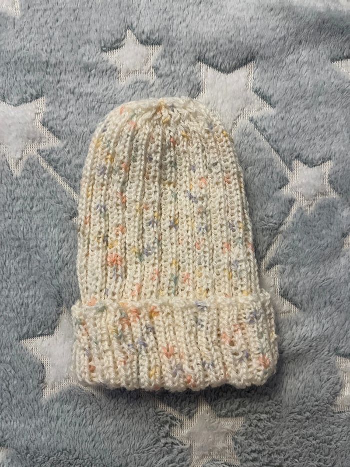 Bonnet naissance crochet beige