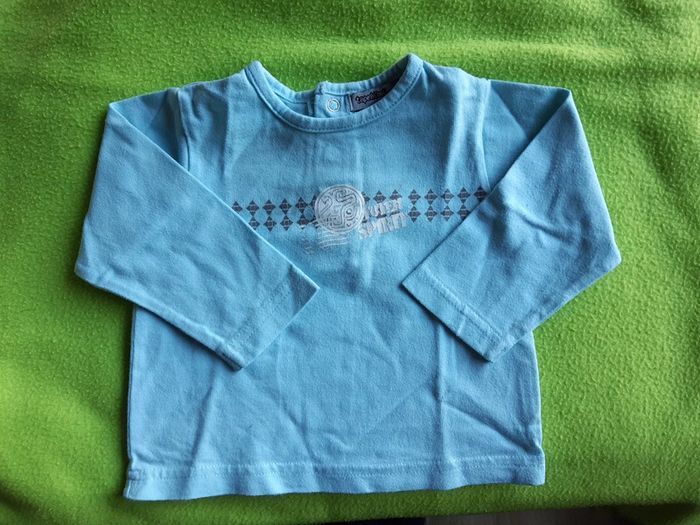Tee-shirt bleu 6 mois manches longues - photo numéro 2