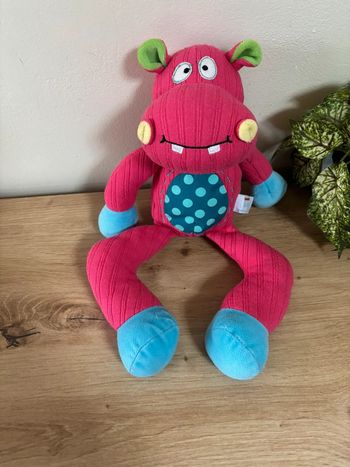 Doudou peluche hippopotame rose bleu pois Aurora baby