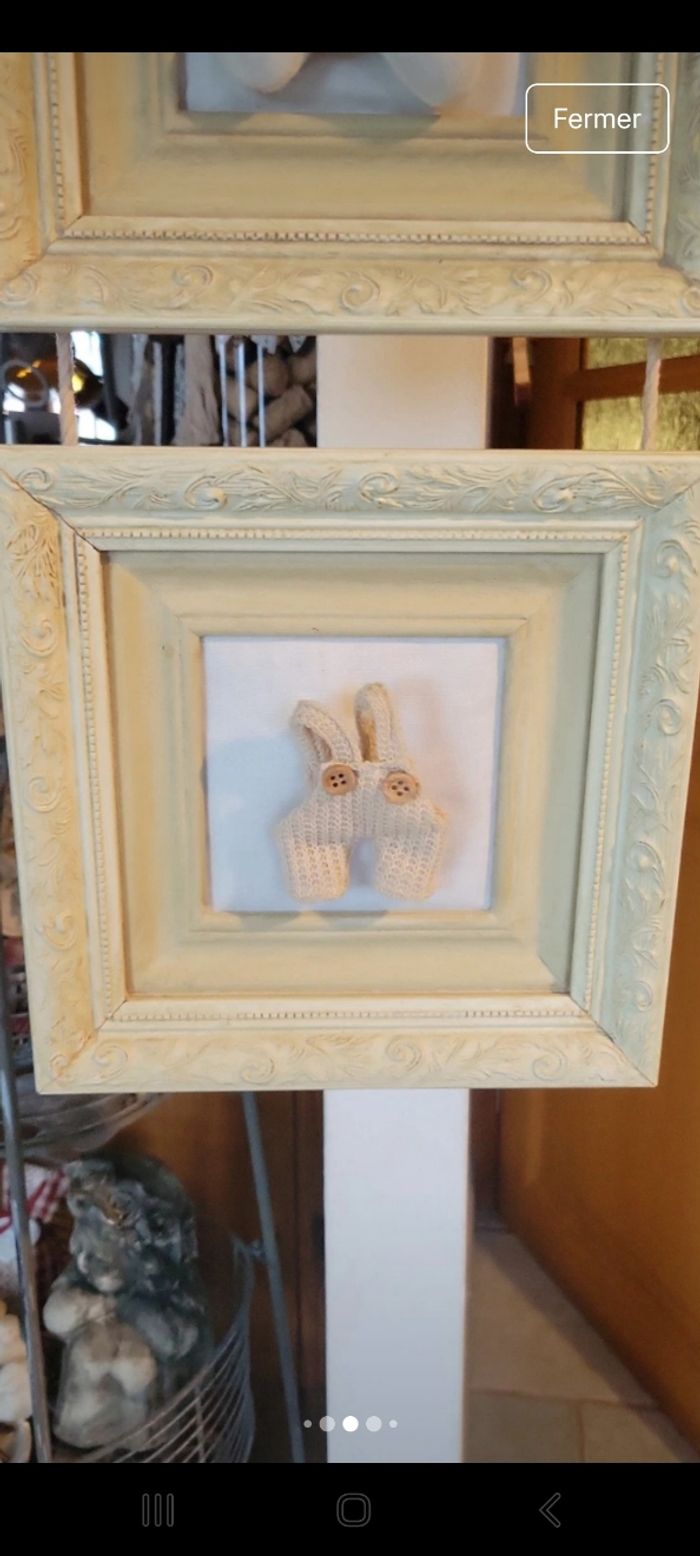 3 cadres reliés effet bois sculpté crème - photo numéro 4