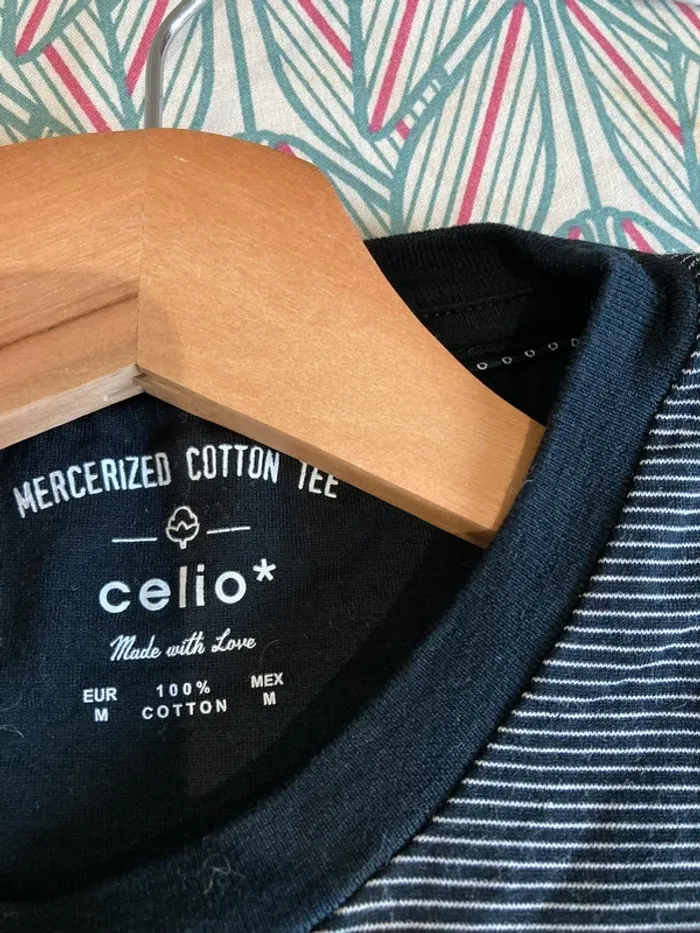 Tee shirt marinière noir 100% coton Celio taille M - photo numéro 3